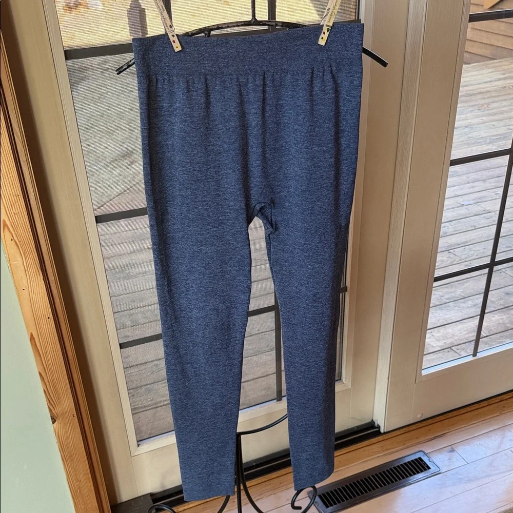 Womens High Waisted Fleece Lined Leggings Heather Blue Marl Activewear Lounge